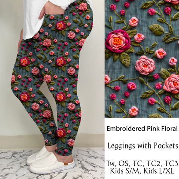 Embroidered Pink Floral | Leggings/Capri/ Joggers | Run ends 1/2 | ETA 32 Days