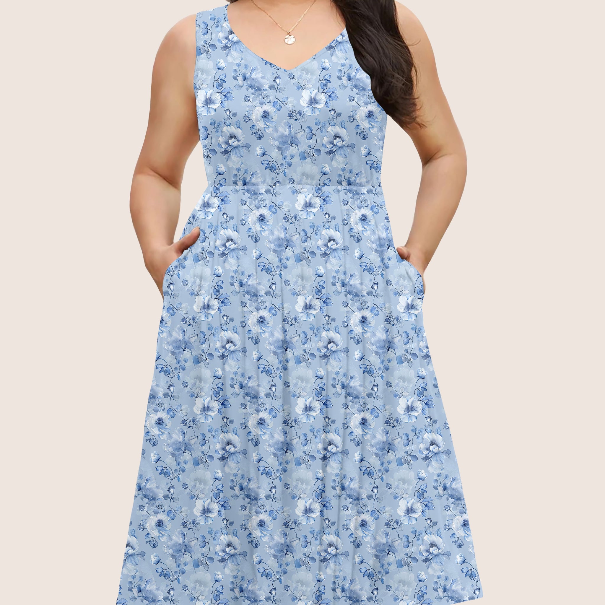 RTS - Light Blue Floral Pocket Dress