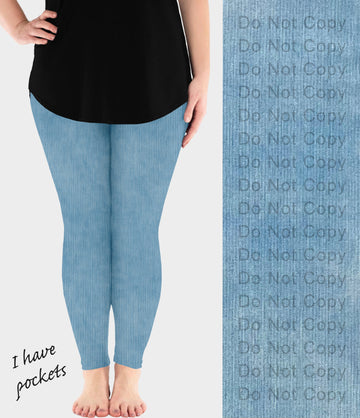 RTS - Light Blue Faux Denim Leggings w/ Pockets