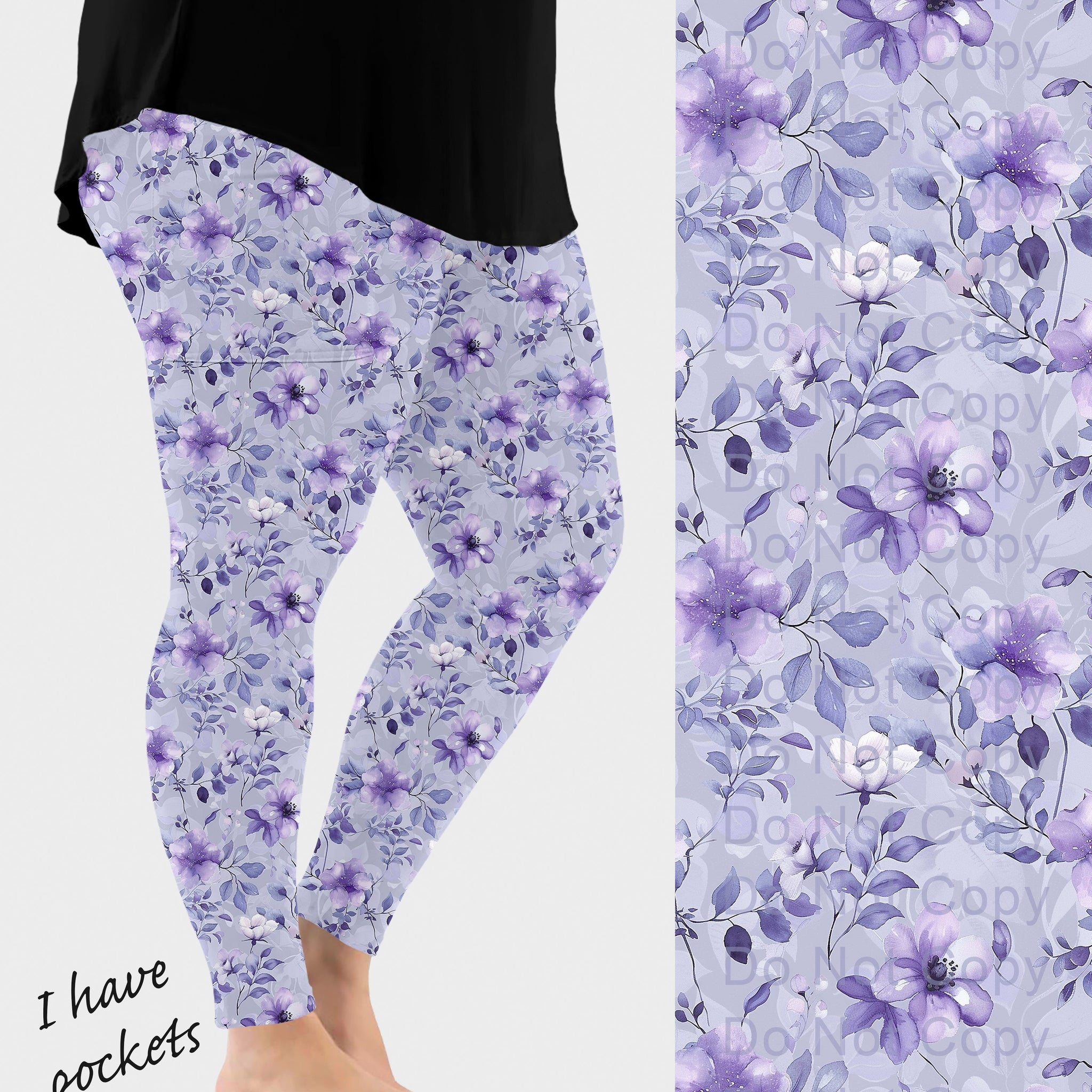 RTS - Light Purple Floral Leggings w/ Pockets