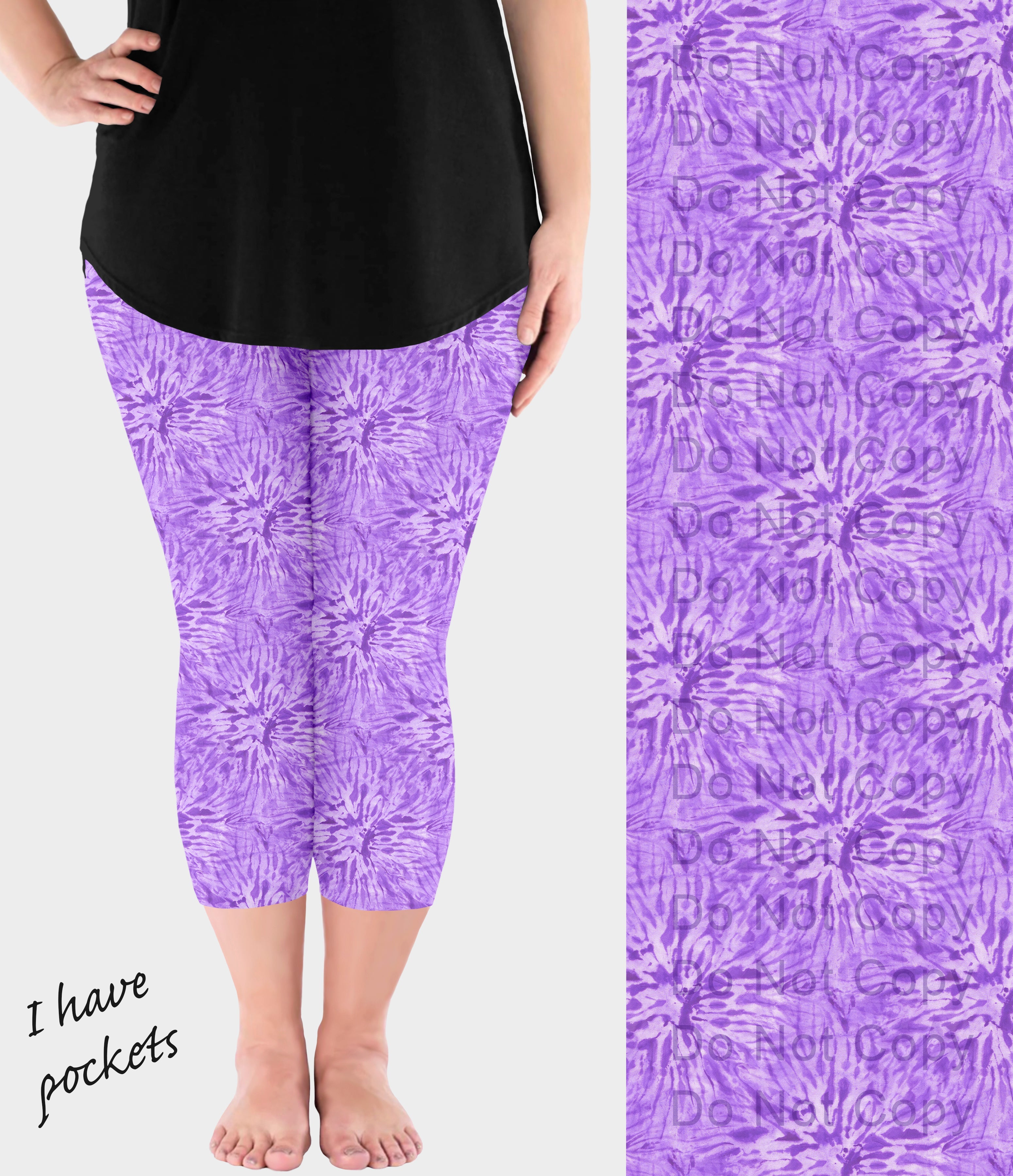 RTS - Light Purple Tie Dye Capri Leggings with Pockets