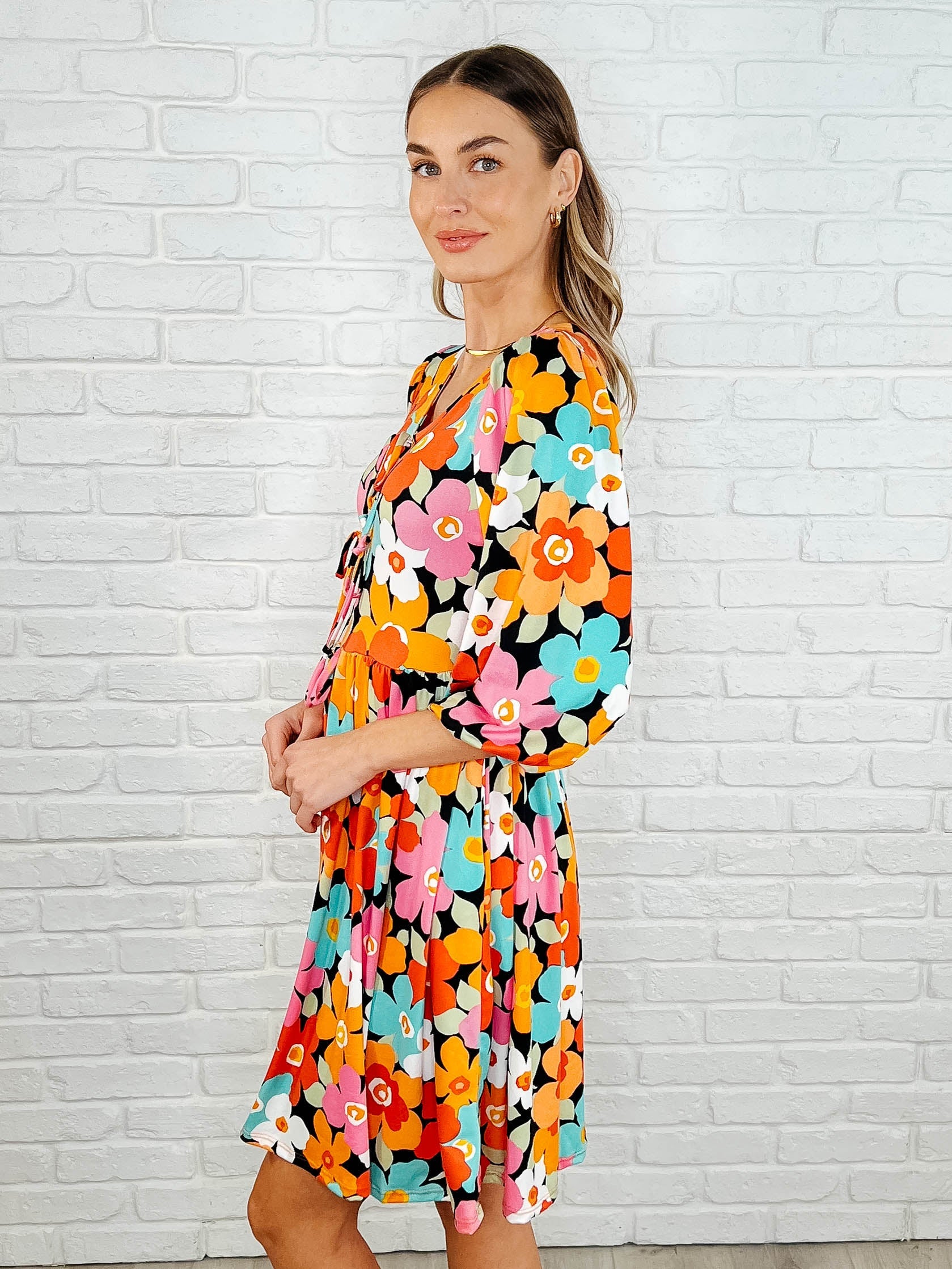 Little Bold V-Neck Knit Dress