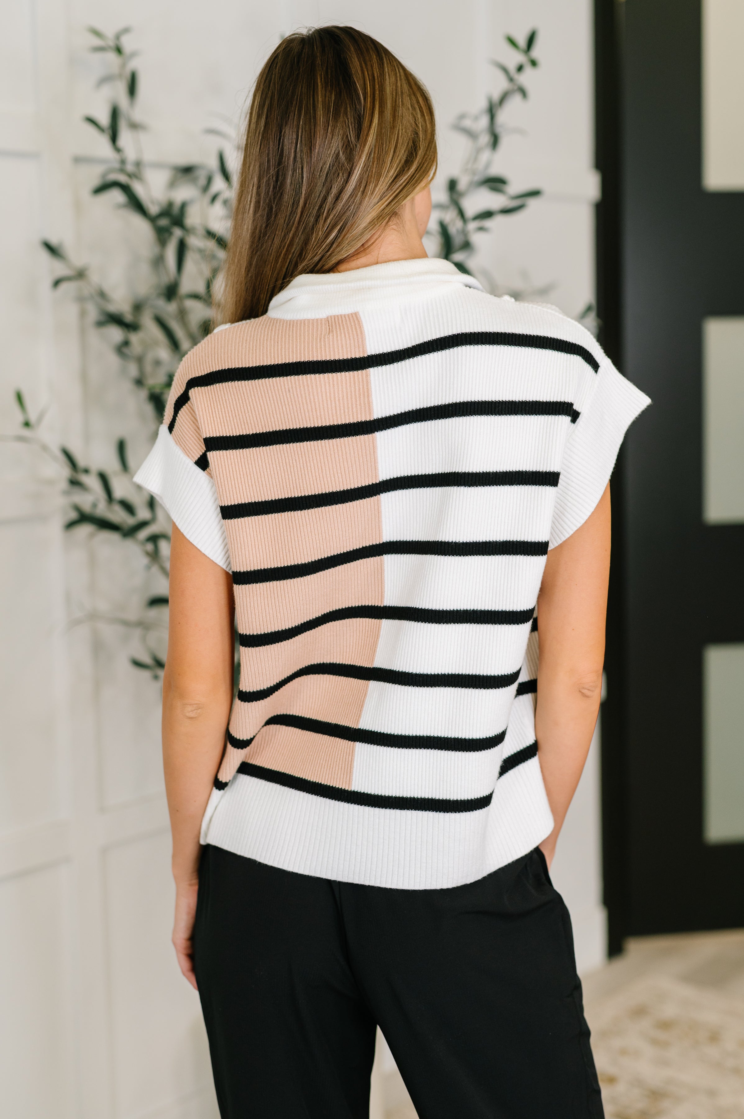 Lonely Traveler Striped Quarter Zip Vest in White