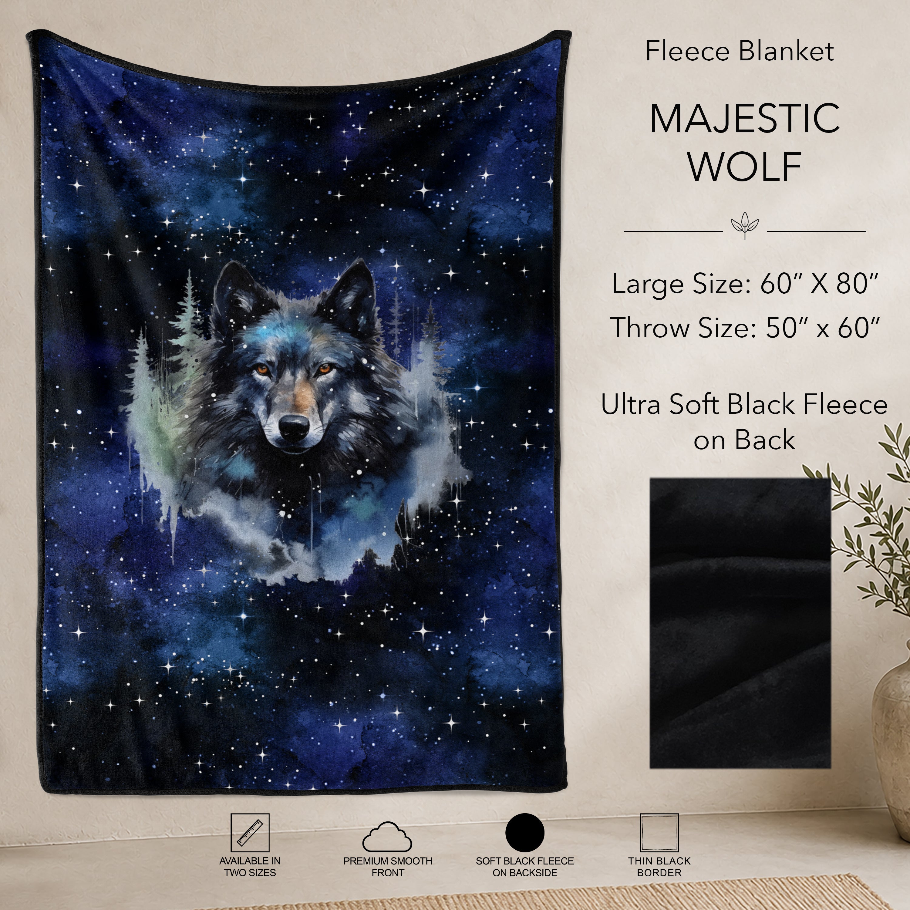 B304 - Pre-Order Majestic Wolf Fleece Blanket (Closes 7/31. ETA: early Oct)