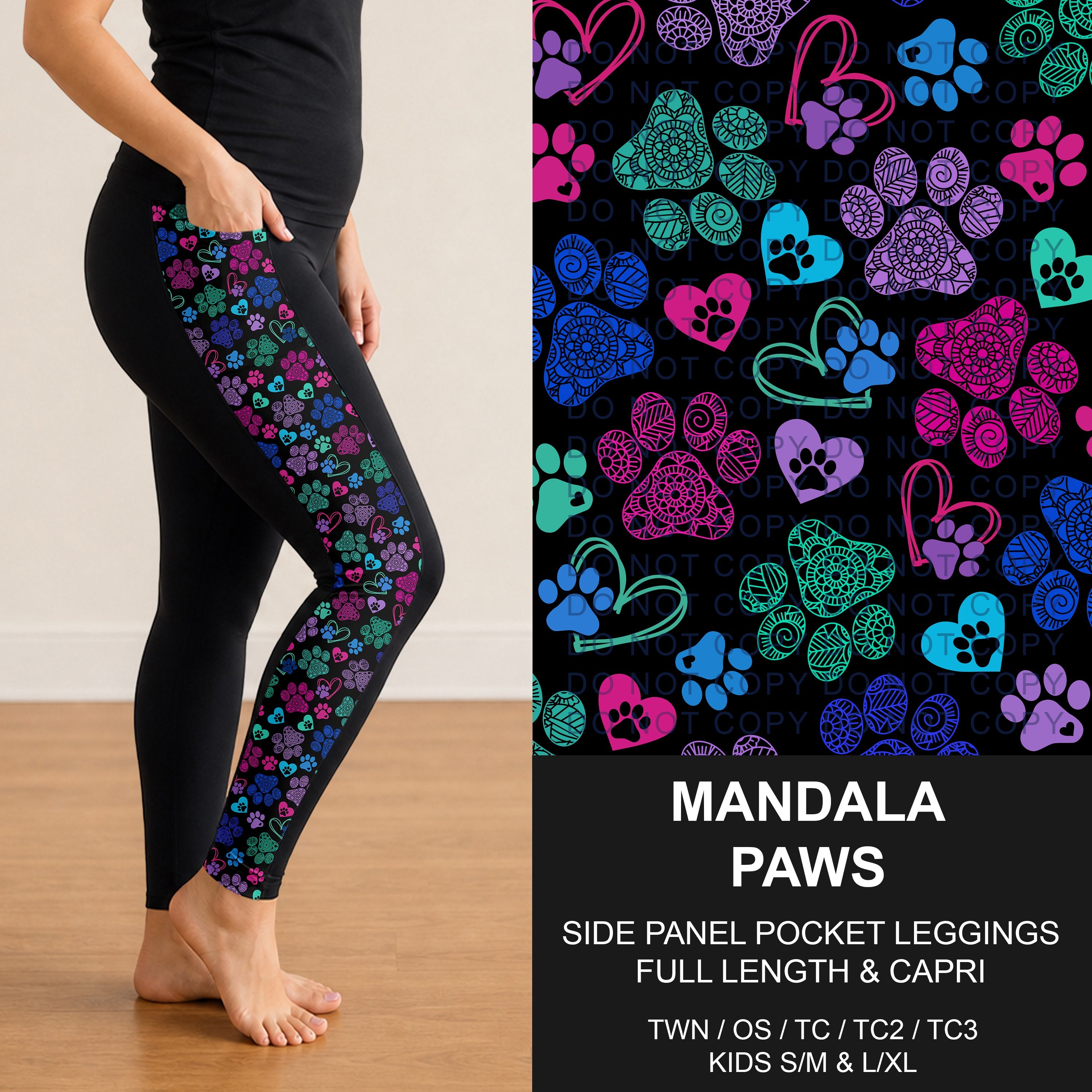 B300 - Preorder Mandala Paws Side Panel Pocket Leggings (Closes 7/15. ETA: mid Sept.)
