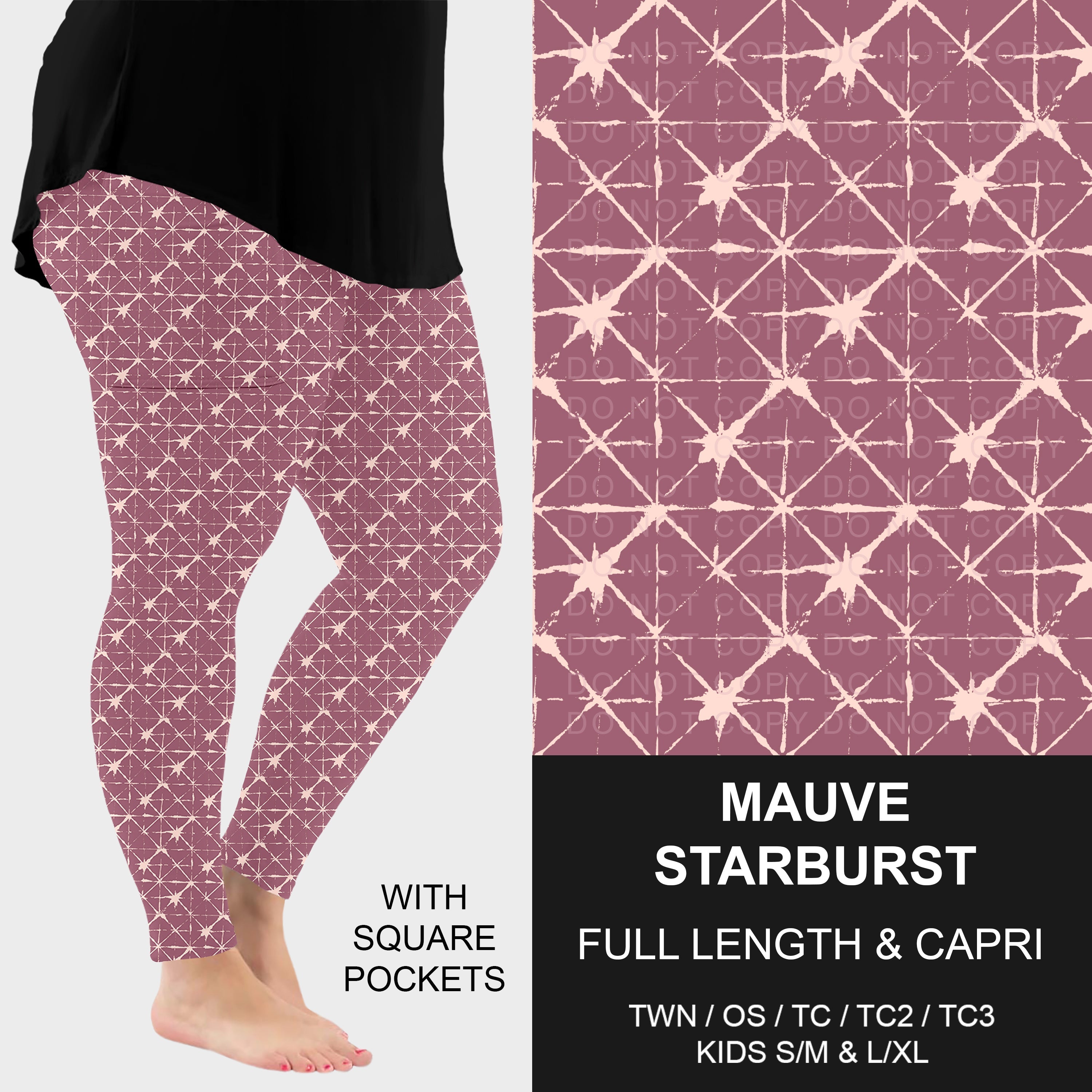 B310 - Preorder Mauve Starburst Leggings w/ Pockets (Closes 8/30. ETA: late Oct.)