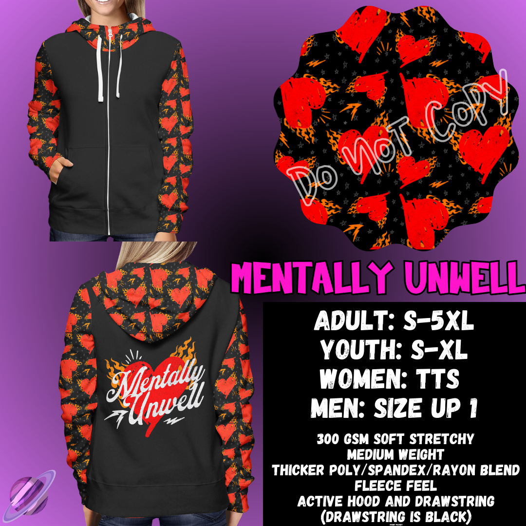 MENTALLY UNWELL - ZIP UP HOODIE OUTFIT RUN PREORDER CLOSES 1/26