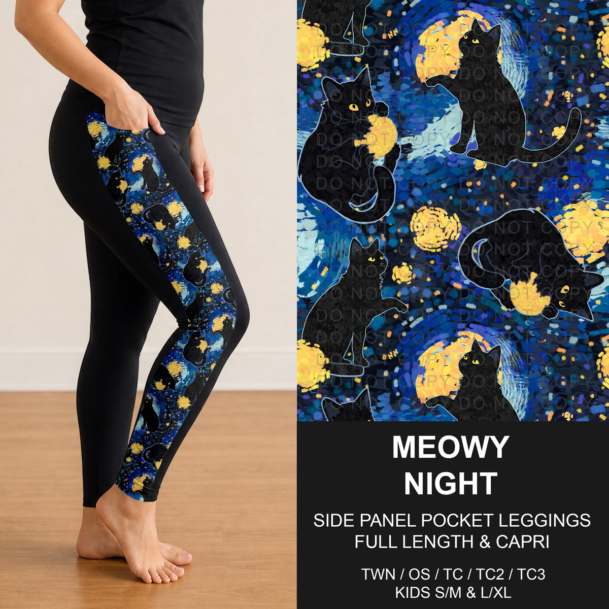 B319 - Preorder Meowy Night Side Panel Pocket Leggings (Closes 11/01. ETA: early Jan.)