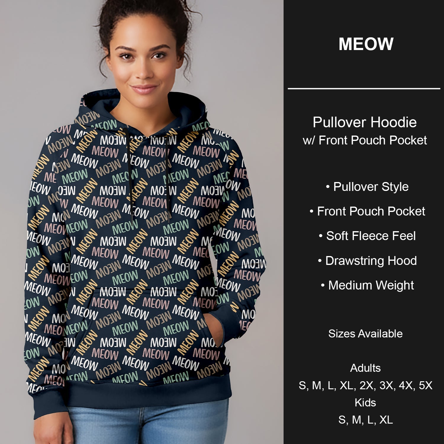 B271 - Preorder Meow Pullover Hoodie (Closes 1/25. ETA early April)