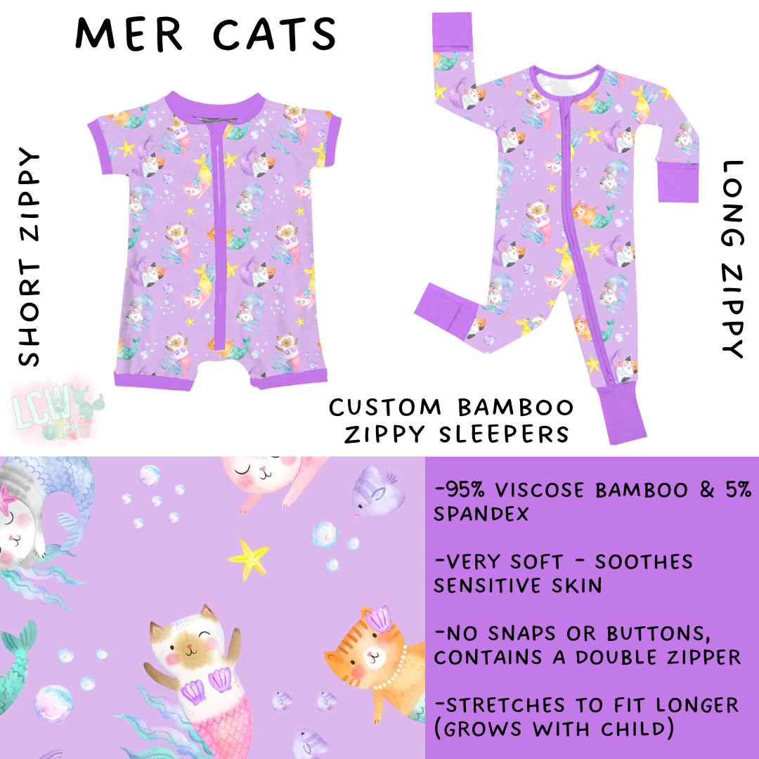 Ready to Ship - Mer Cats Short Zippy - 2T, 3T & 4T & Long Zippy Sleeper - 4T