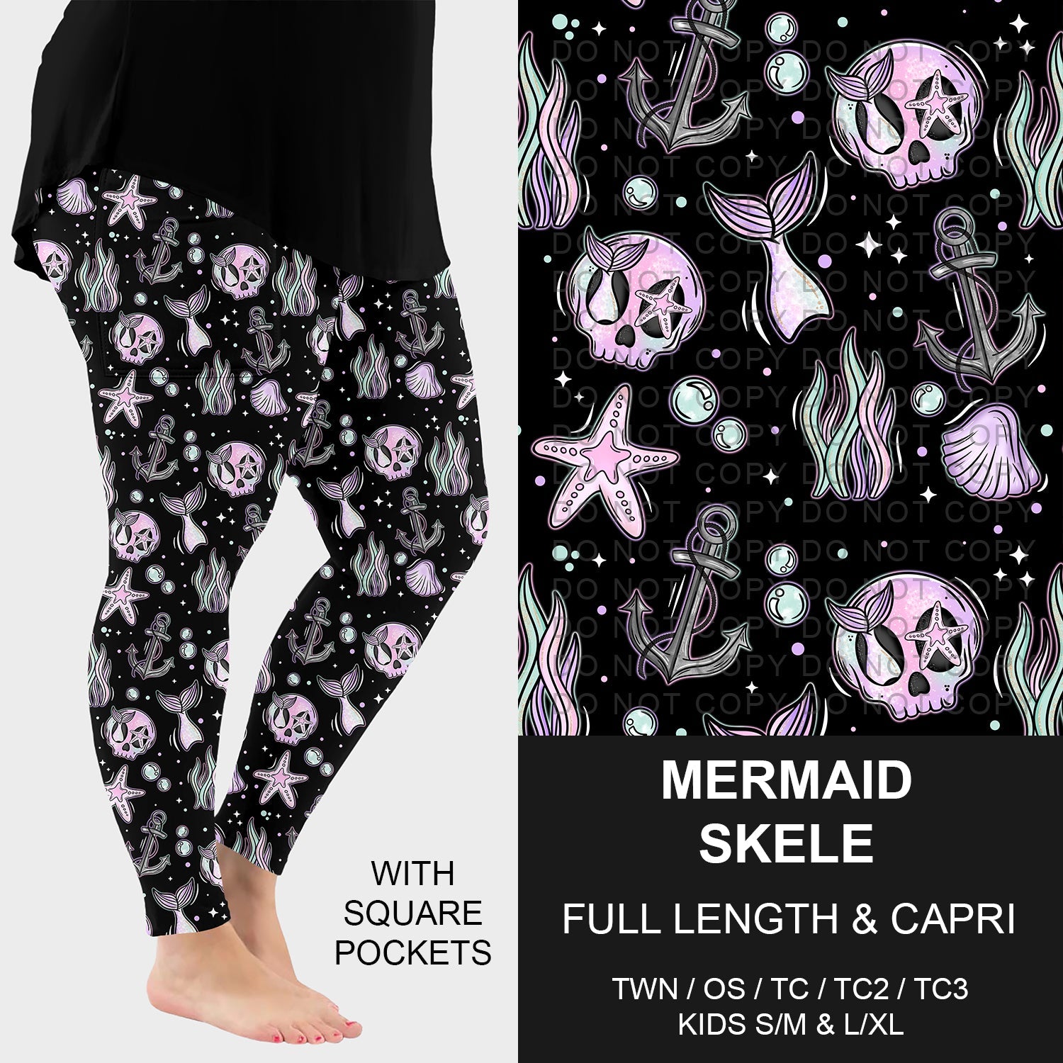 B267 - Preorder Mermaid Skele Leggings w/ Pockets (Closes 12/21. ETA: late Feb.)