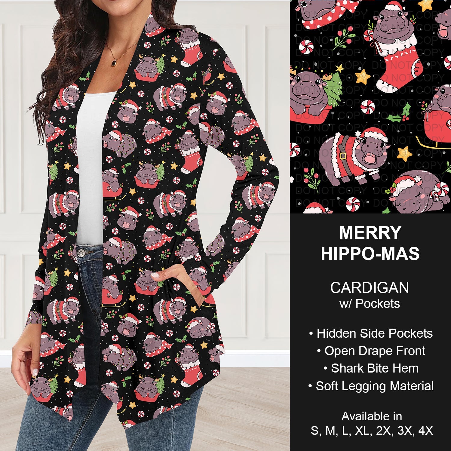 B303 - Preorder Merry Hippo-mas Cardigan w/ Pockets (Closes 7/26. ETA: early Oct.)