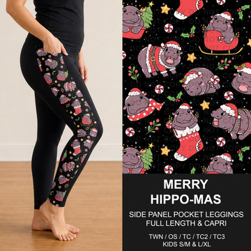 B303 - Preorder Merry Hippo-mas Side Panel Pocket Leggings (Closes 7/26. ETA: early Oct.)