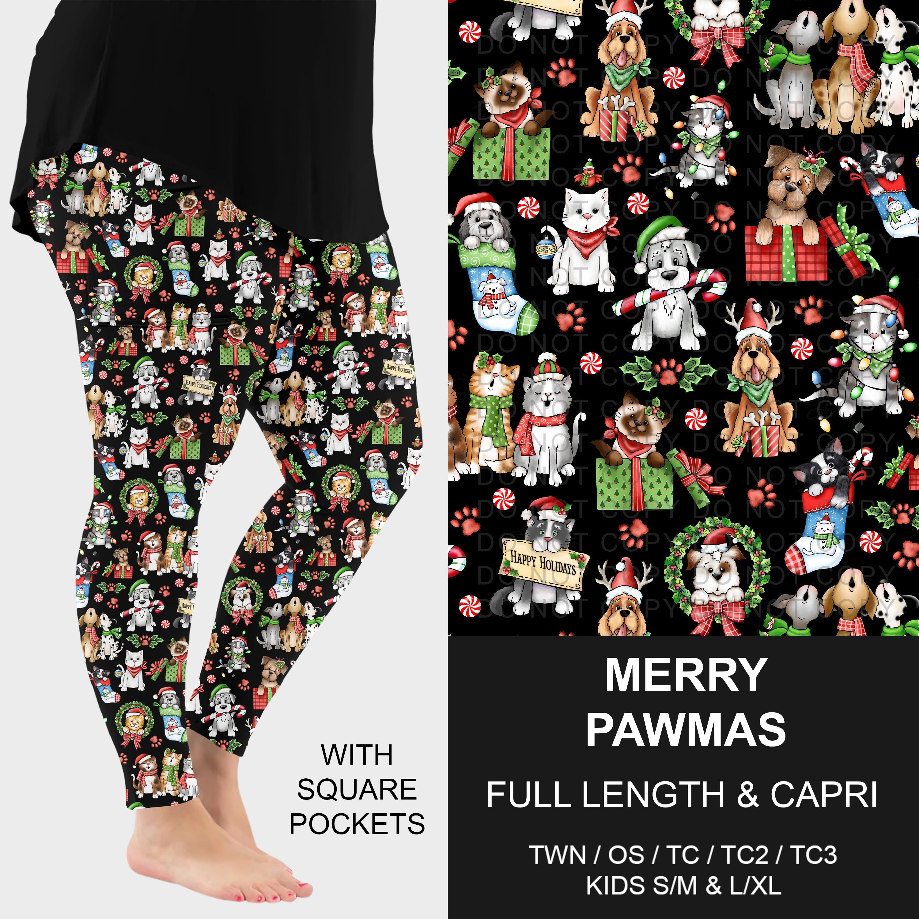 B312 - Preorder Merry Pawmas Leggings w/ Pockets (Closes 9/13. ETA: mid Nov.)