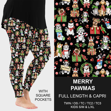 B312 - Preorder Merry Pawmas Leggings w/ Pockets (Closes 9/13. ETA: mid Nov.)