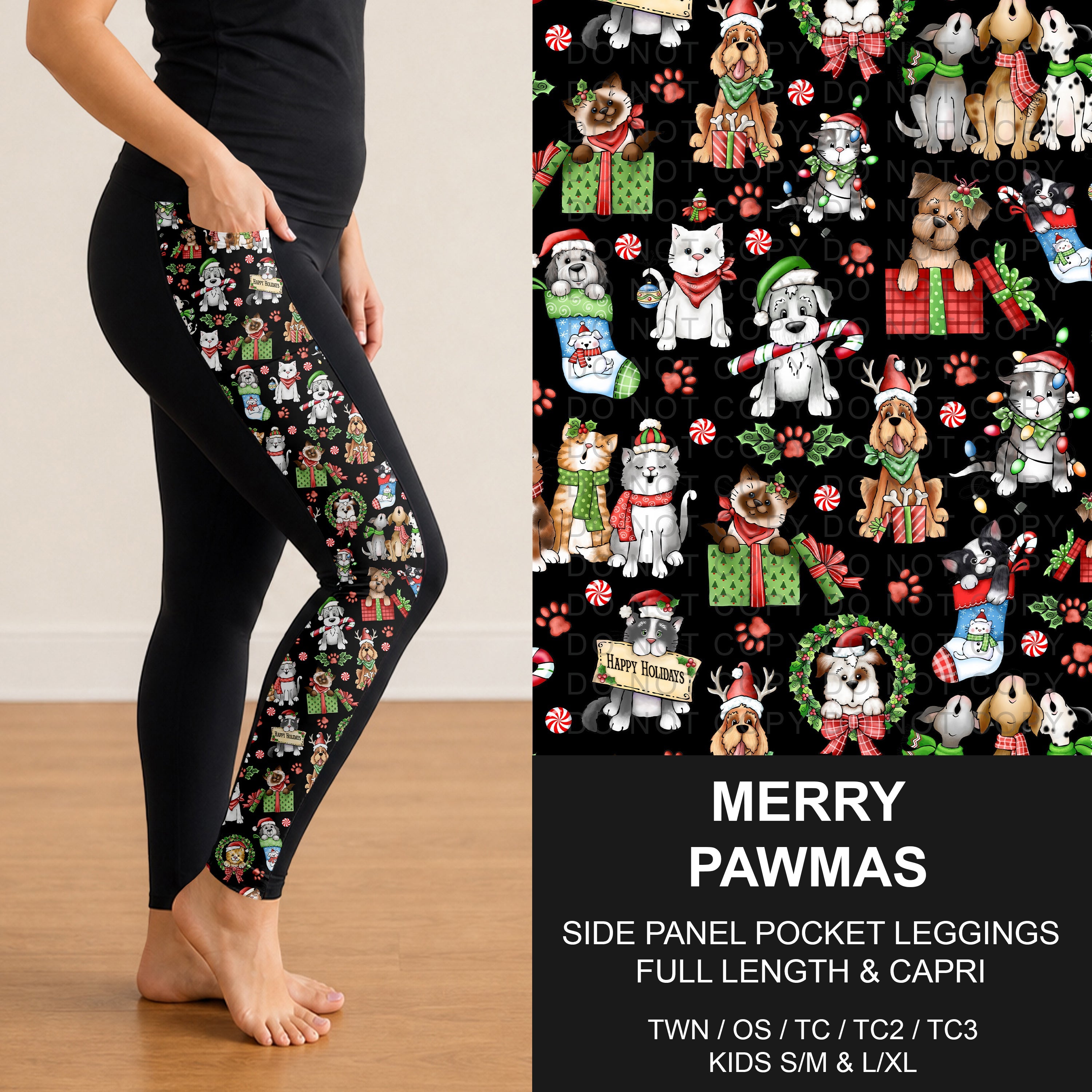 B312 - Preorder Merry Pawmas Side Panel Pocket Leggings (Closes 9/13. ETA: mid Nov.)