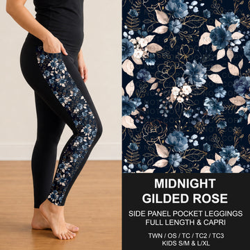 B317 - Preorder Midnight Gilded Rose Side Panel Pocket Leggings (Closes 10/18. ETA: late Dec.)