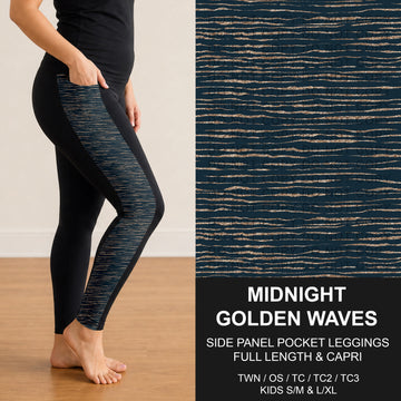 B316 - Preorder Midnight Golden Waves Side Panel Pocket Leggings (Closes 10/11. ETA: mid Dec.)