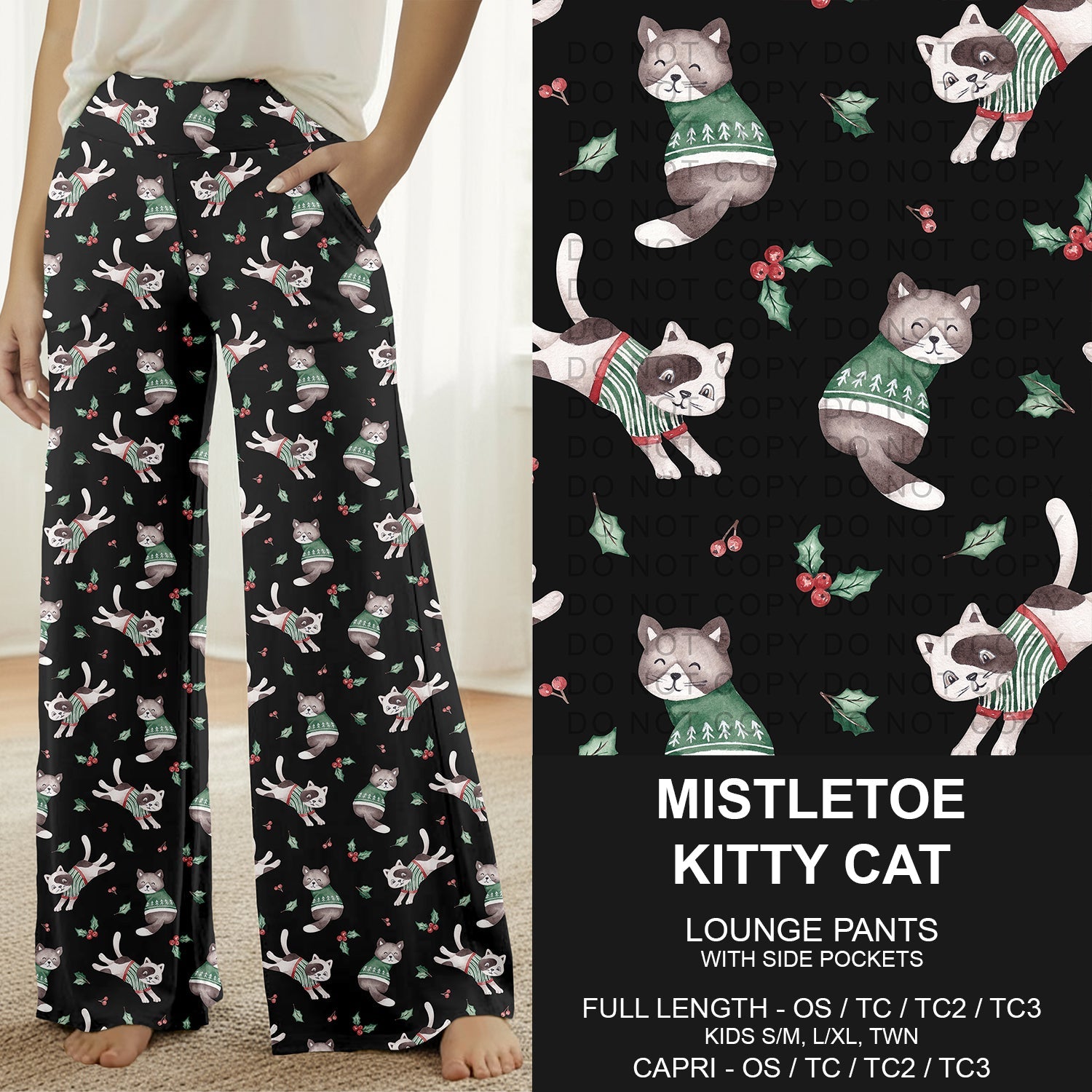 B303 - Preorder Mistletoe Kitty Cat Lounge Pants (Closes 7/26. ETA: early Oct.)