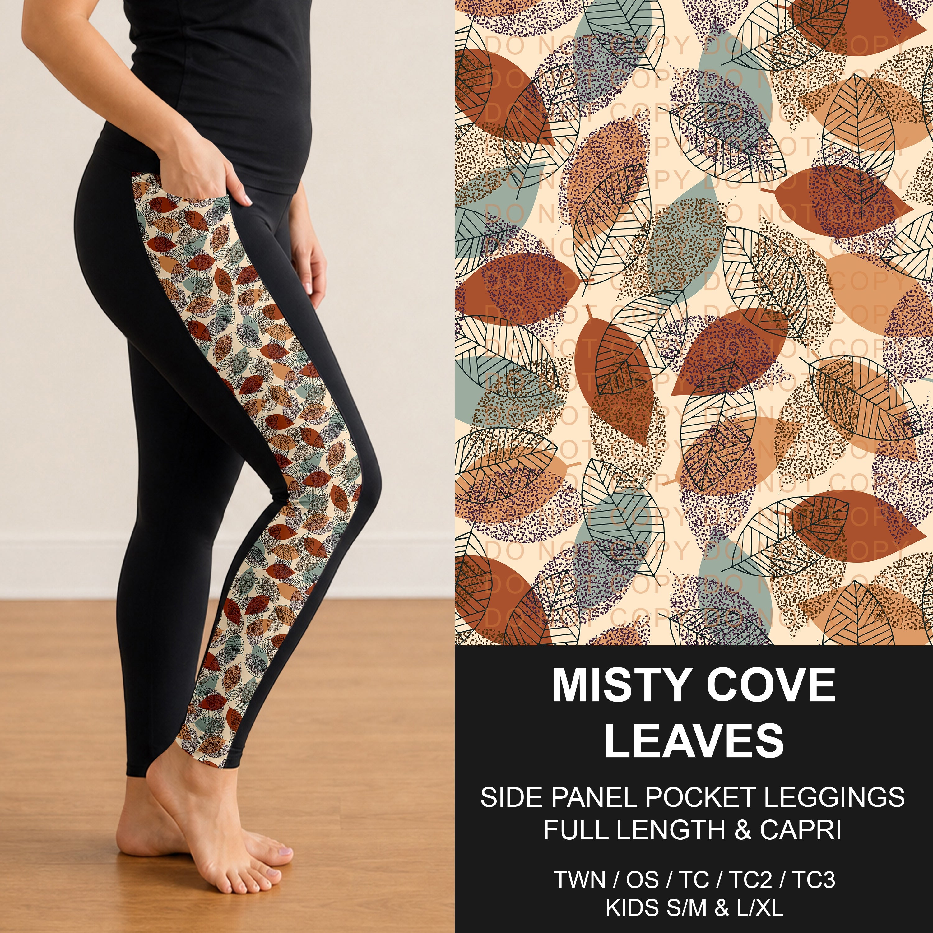 B308 - Preorder Misty Cove Leaves Side Panel Pocket Leggings (Closes 8/16. ETA: late Oct.)