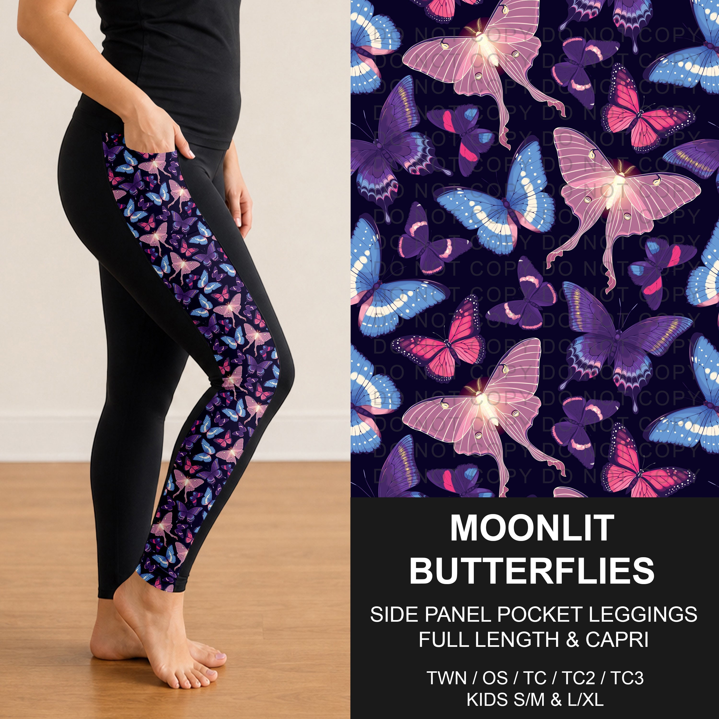 B309 - Preorder Moonlit Butterflies Side Panel Pocket Leggings (Closes 8/23. ETA: late Oct.)