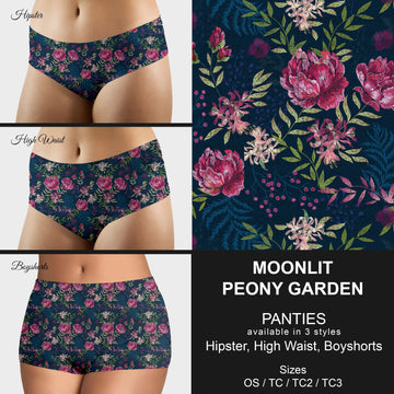 B306 - Preorder Moonlit Peony Garden Panties (Closes 8/07. ETA mid October)
