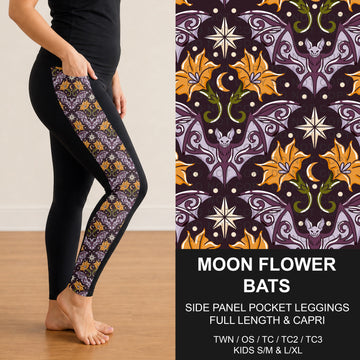 B307 - Preorder Moon Flower Bats Side Panel Pocket Leggings (Closes 8/02. ETA: early Oct.)