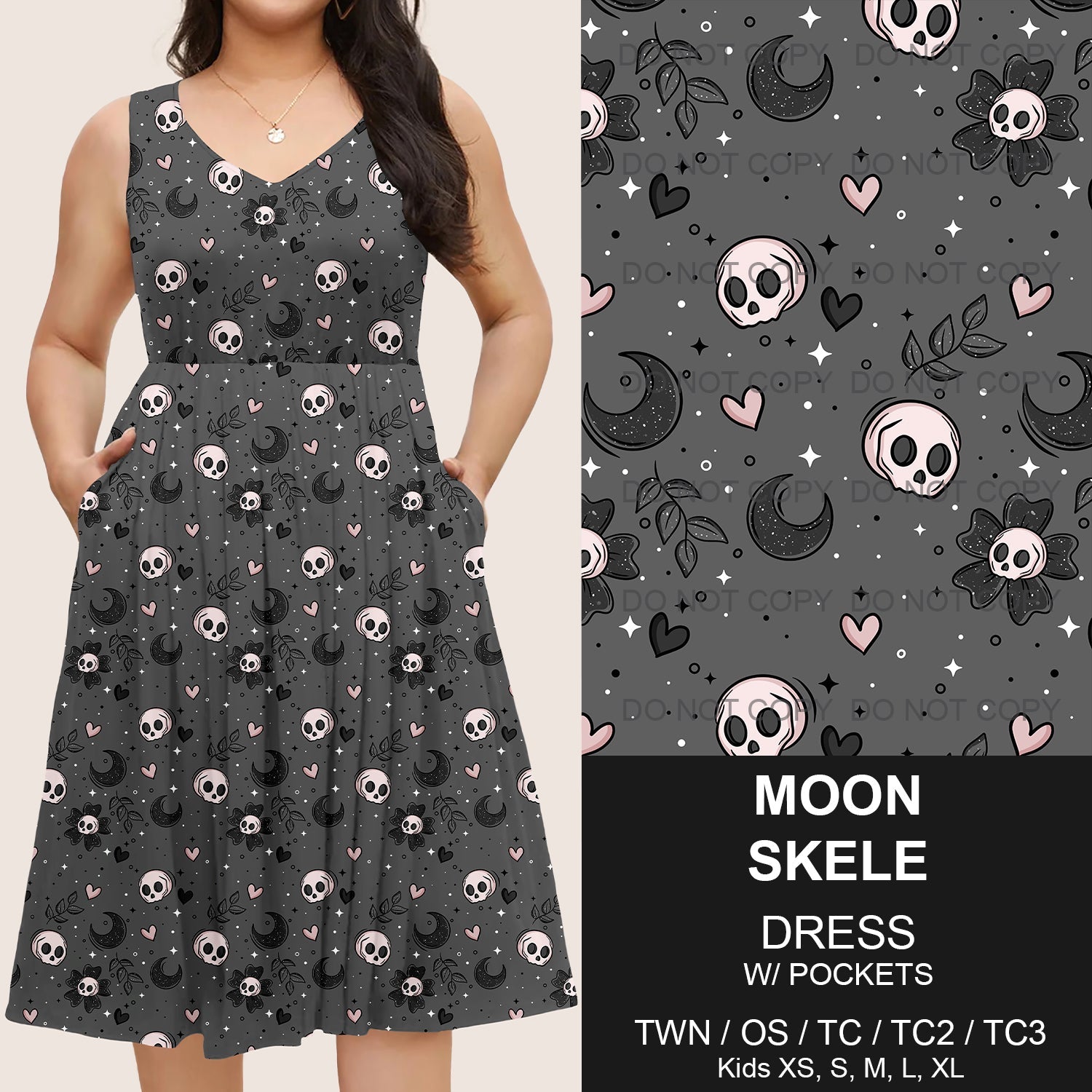 B217 - Preorder Moon Skele Sleeveless Pocket Dress (Closes 3/12. ETA: late May)