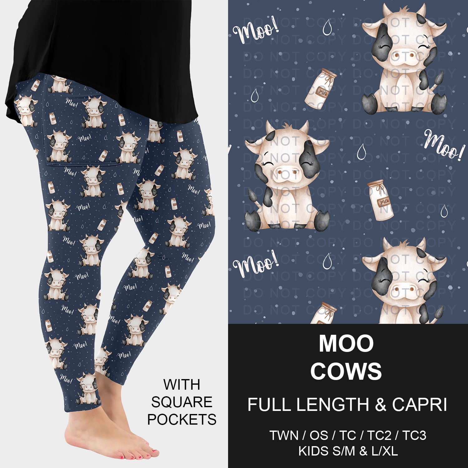 B294 - Preorder Moo Cows Leggings w/ Pockets (Closes 6/07. ETA: early Aug.)