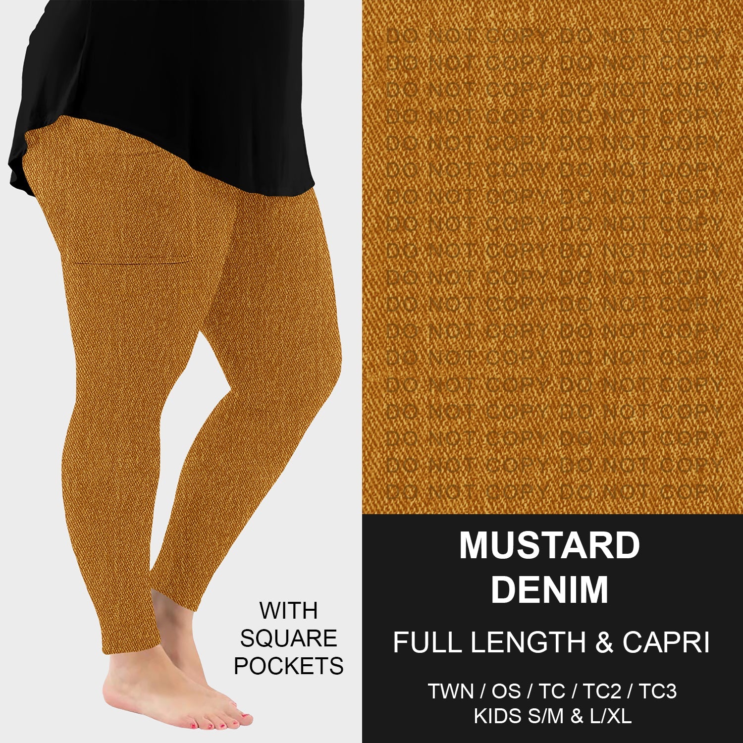 B301 - Preorder Mustard Faux Denim Leggings w/ Pockets (Closes 7/19. ETA: late Sept.)
