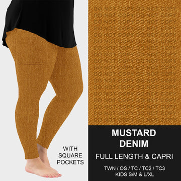 B301 - Preorder Mustard Faux Denim Leggings w/ Pockets (Closes 7/19. ETA: late Sept.)