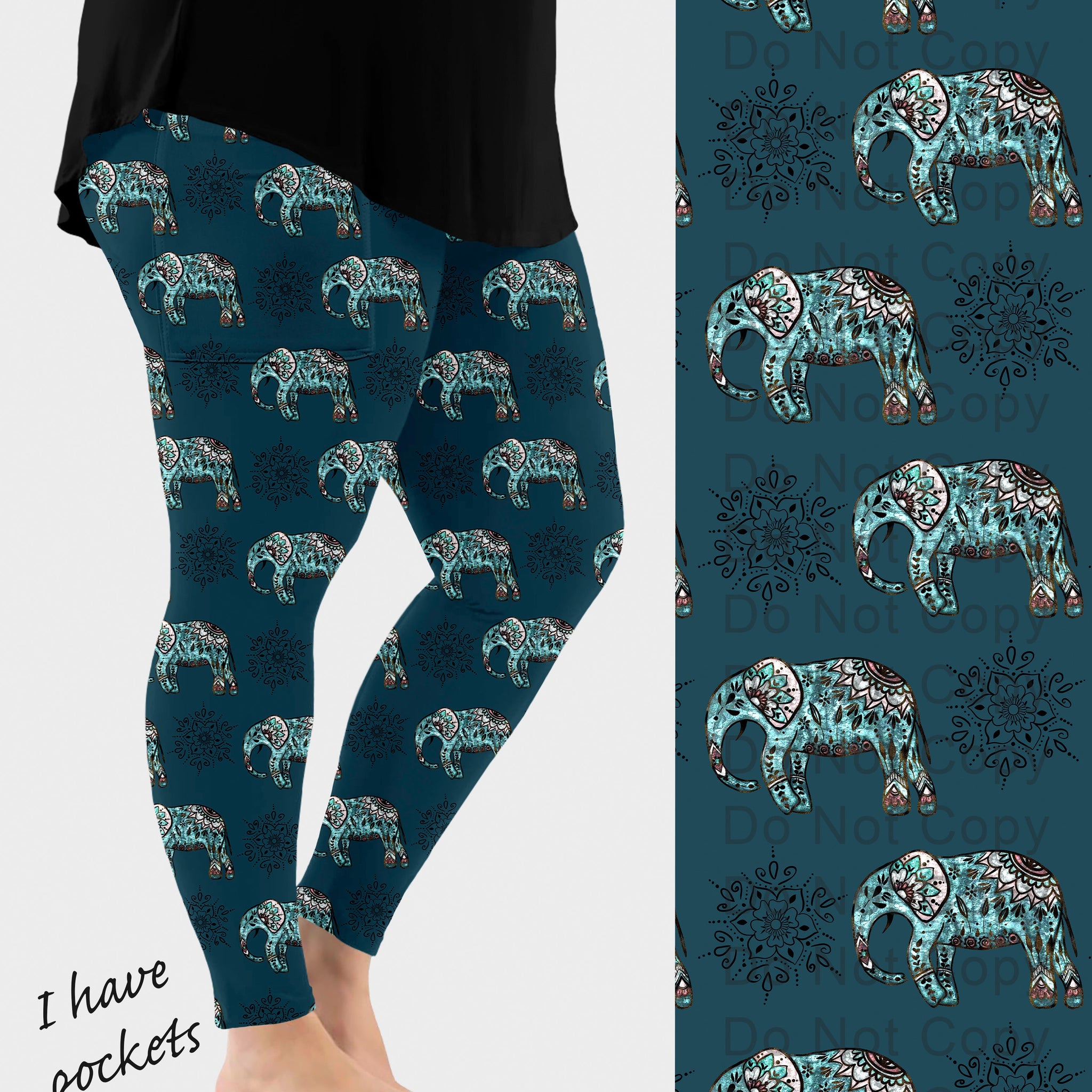 RTS - Mandala Elephant Leggings w/ Pockets