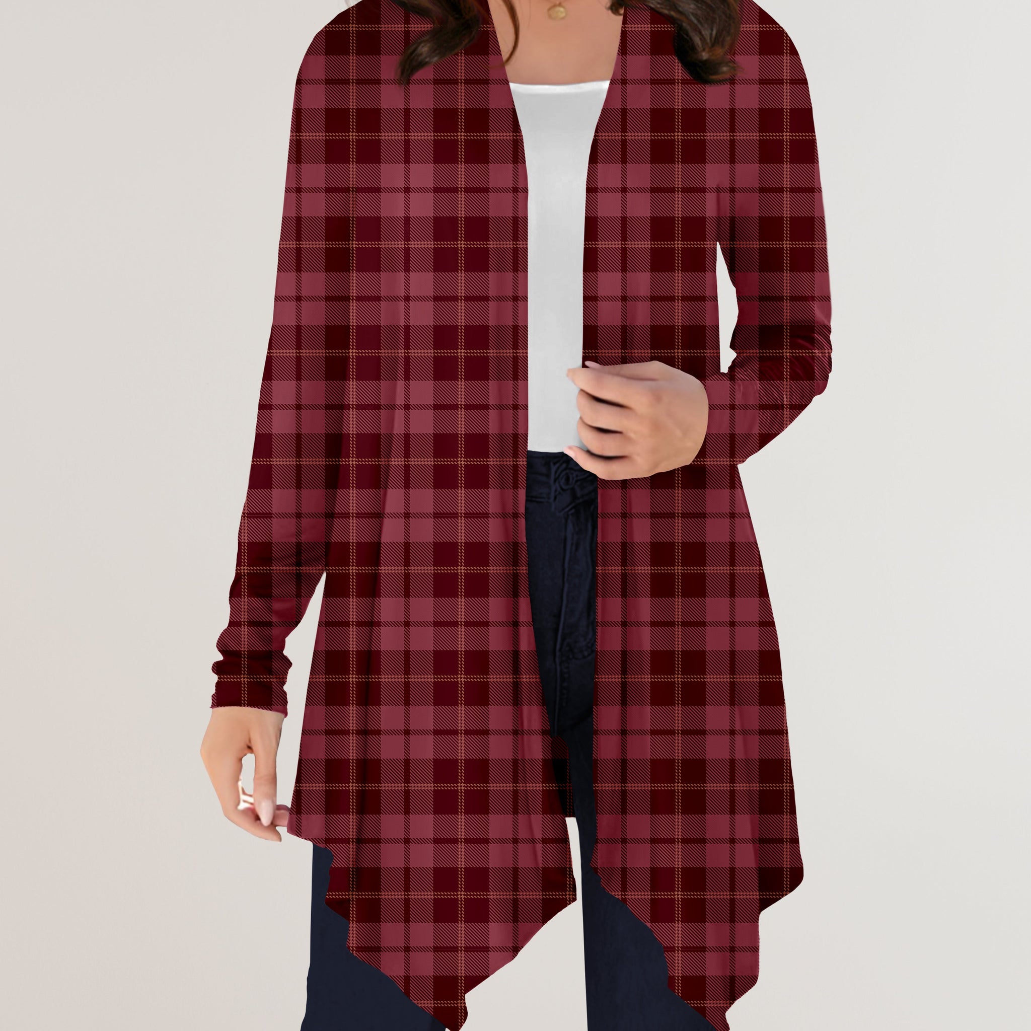 RTS - Maroon Plaid Cardigan w/ Pockets