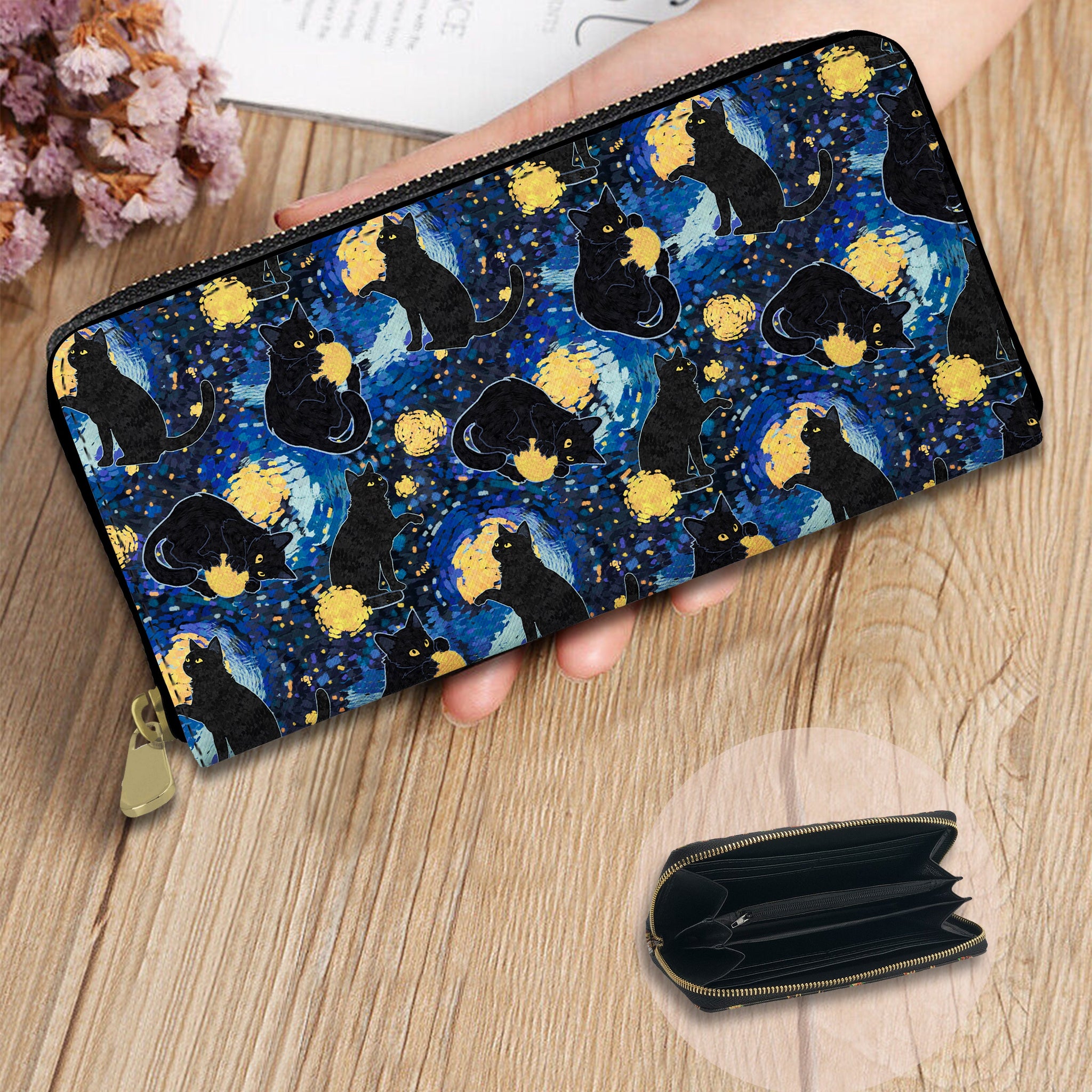 RTS - Meowy Night Zip Around Wallet w/ Wrist Strap