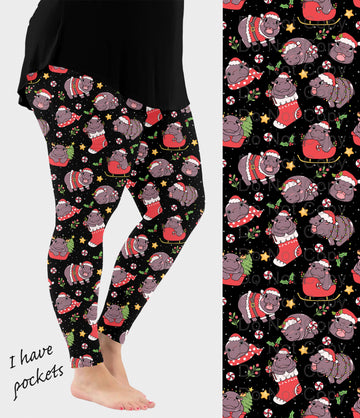 RTS - Merry Hippo-mas Leggings w/ Pockets