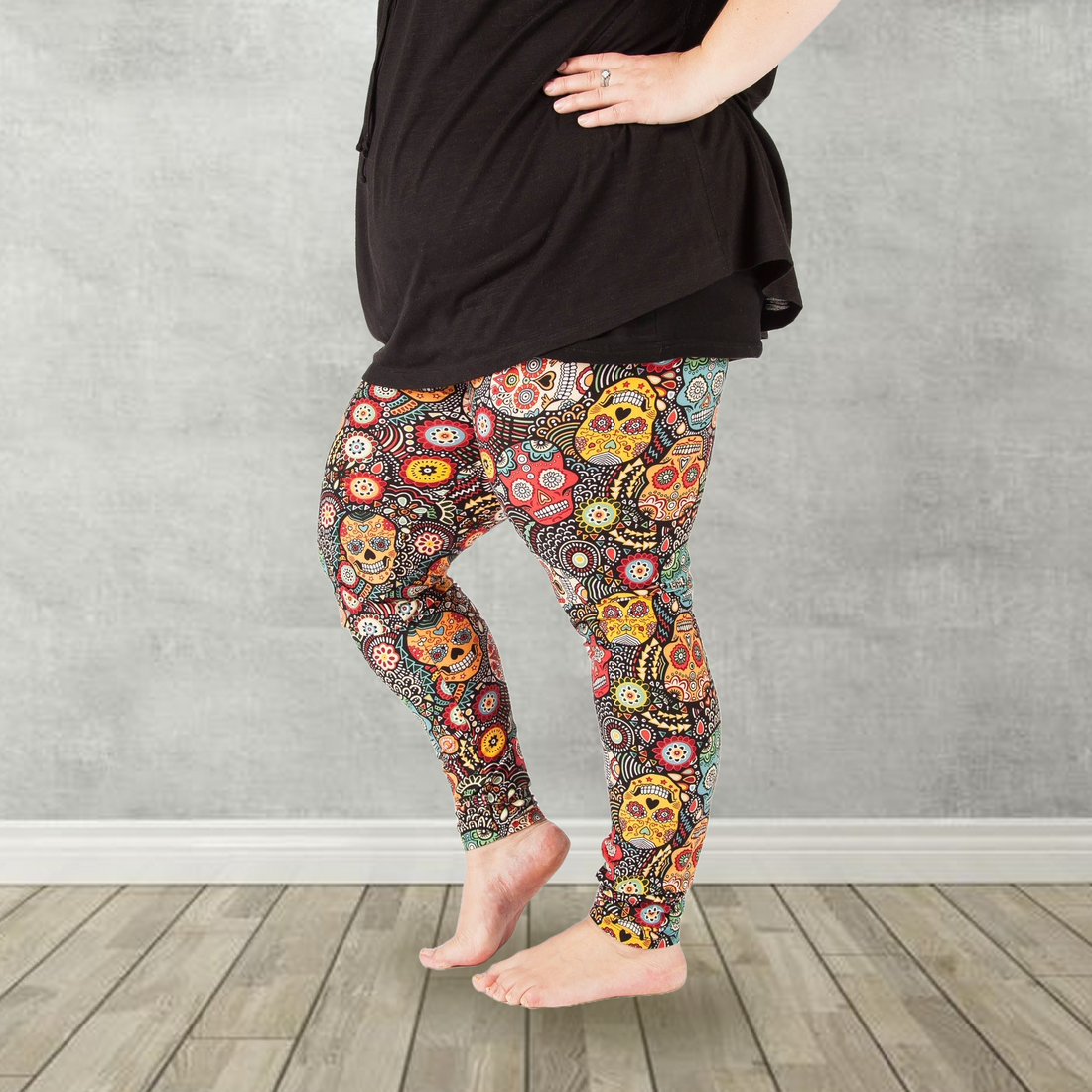 Earth Tone Sugar Skull Leggings - Buttery Soft Stretch for All-Day Wear - Classic Comfort Fit