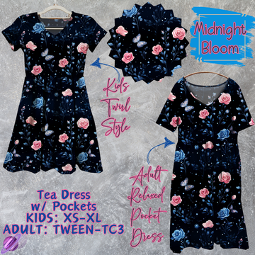 MIDNIGHT BLOOM - ADULT & KIDS - TEA DRESS RUN 3 - PREORDER CLOSING 3/11