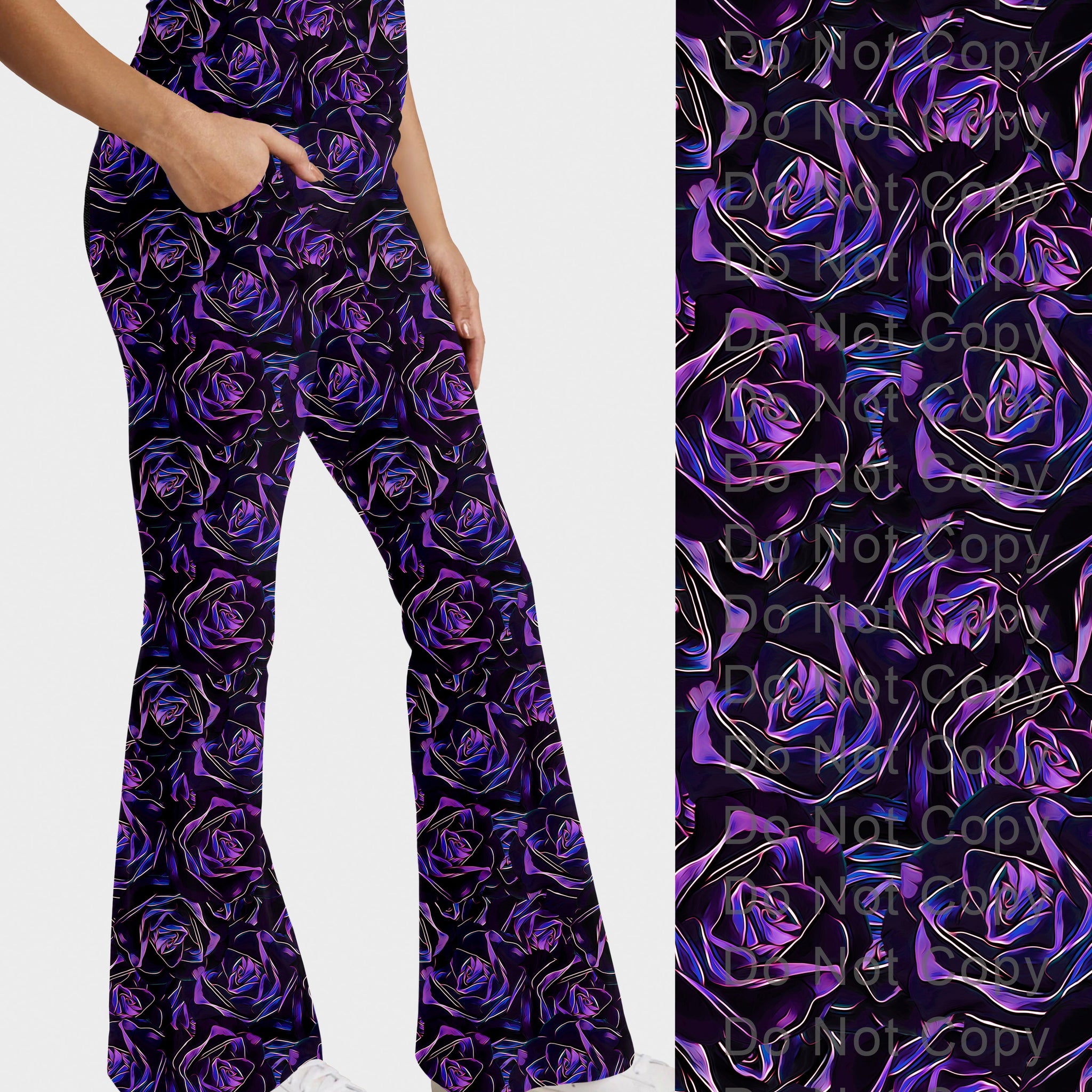 RTS - Midnight Rose Flare Leggings w/ Pockets