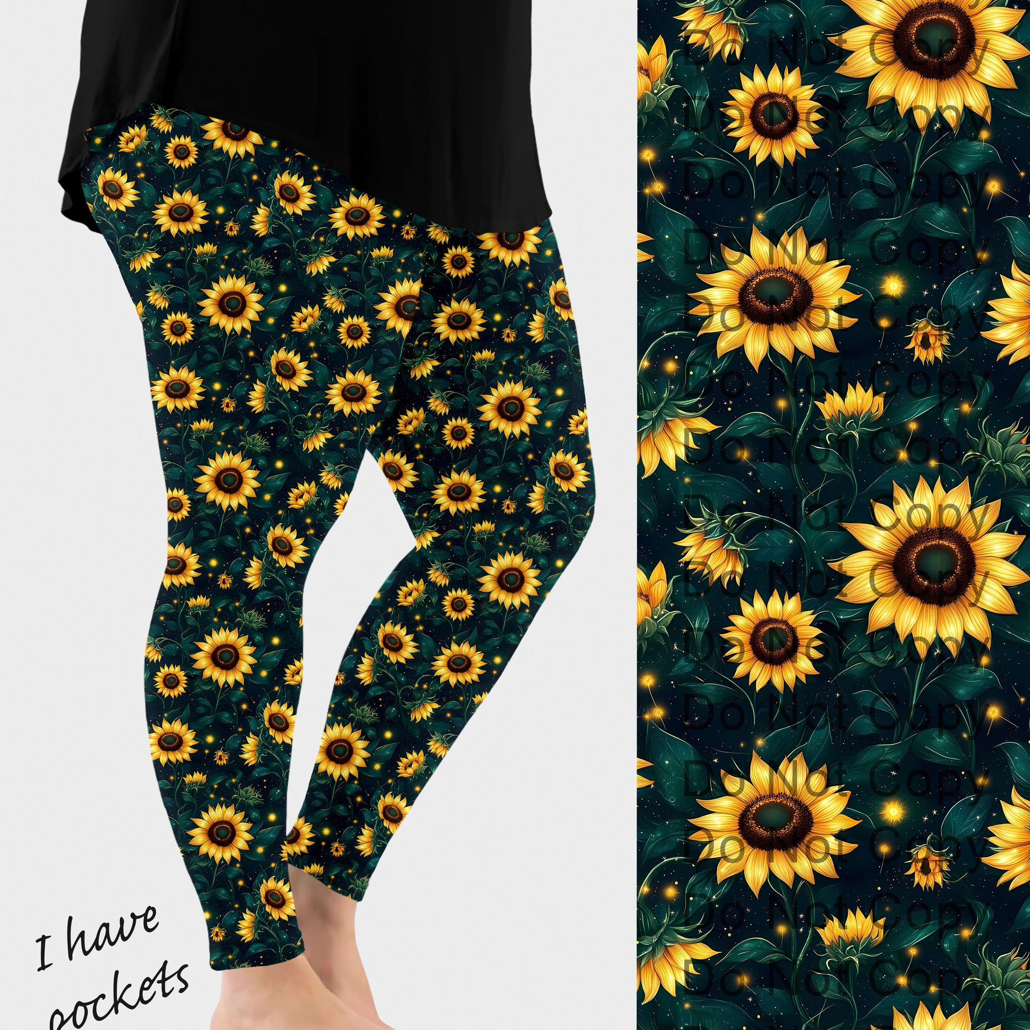 RTS - Midnight Sunflower Leggings w/ Pockets