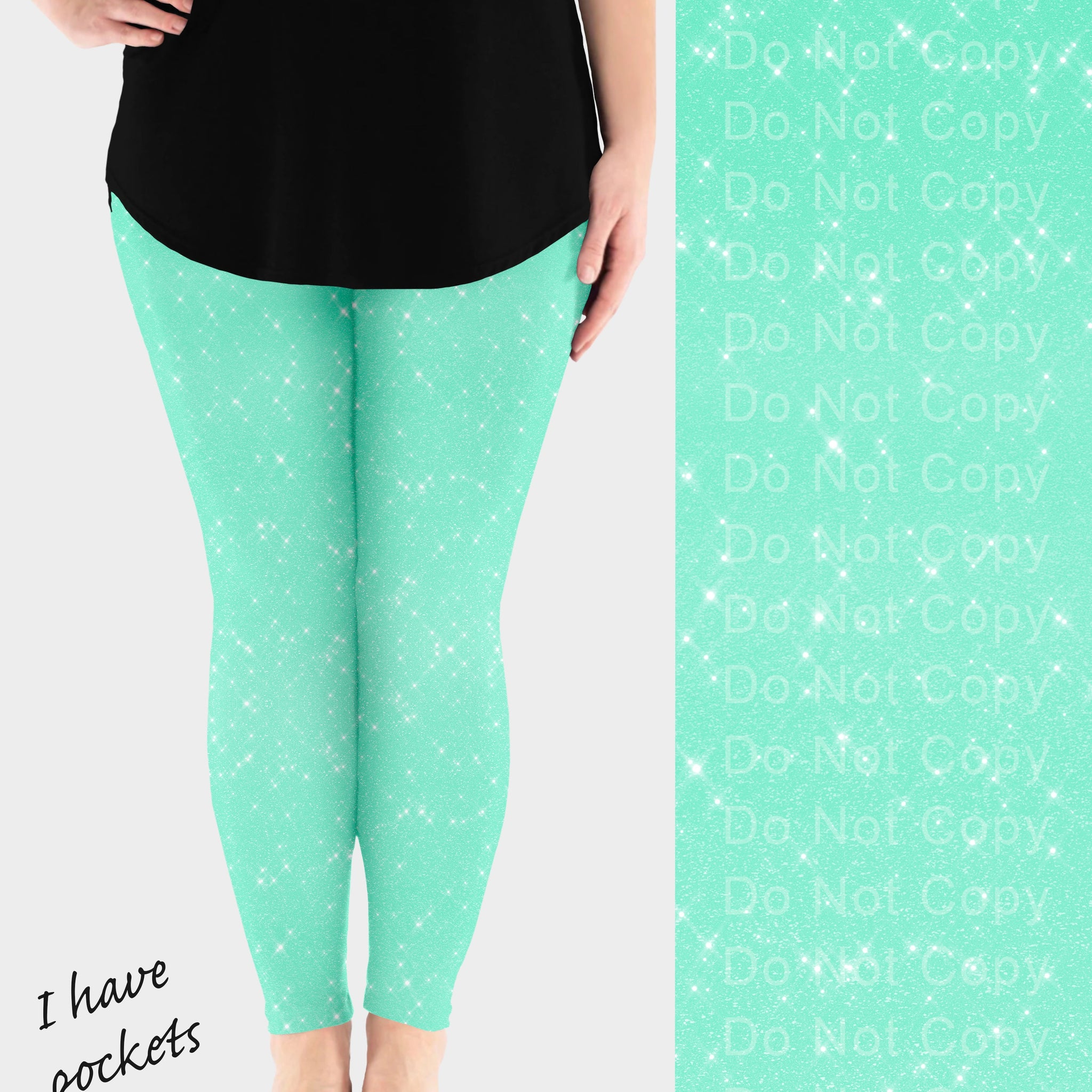 RTS - Mint Sparkle Leggings w/ Pockets