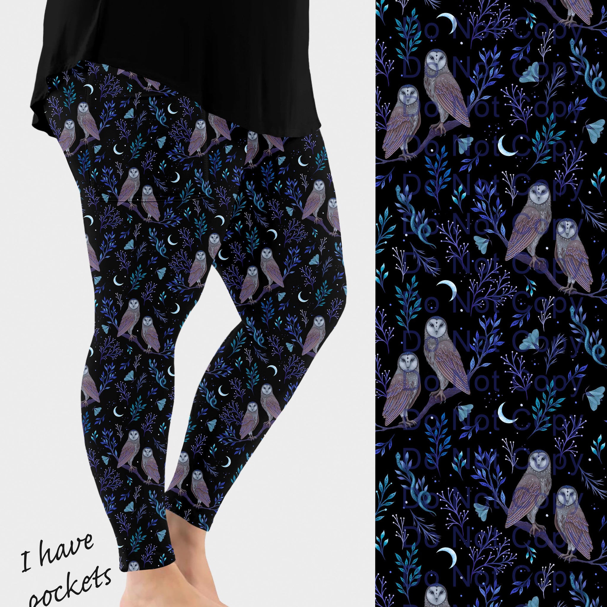 RTS - Moonlight Owls Leggings w/ Pockets
