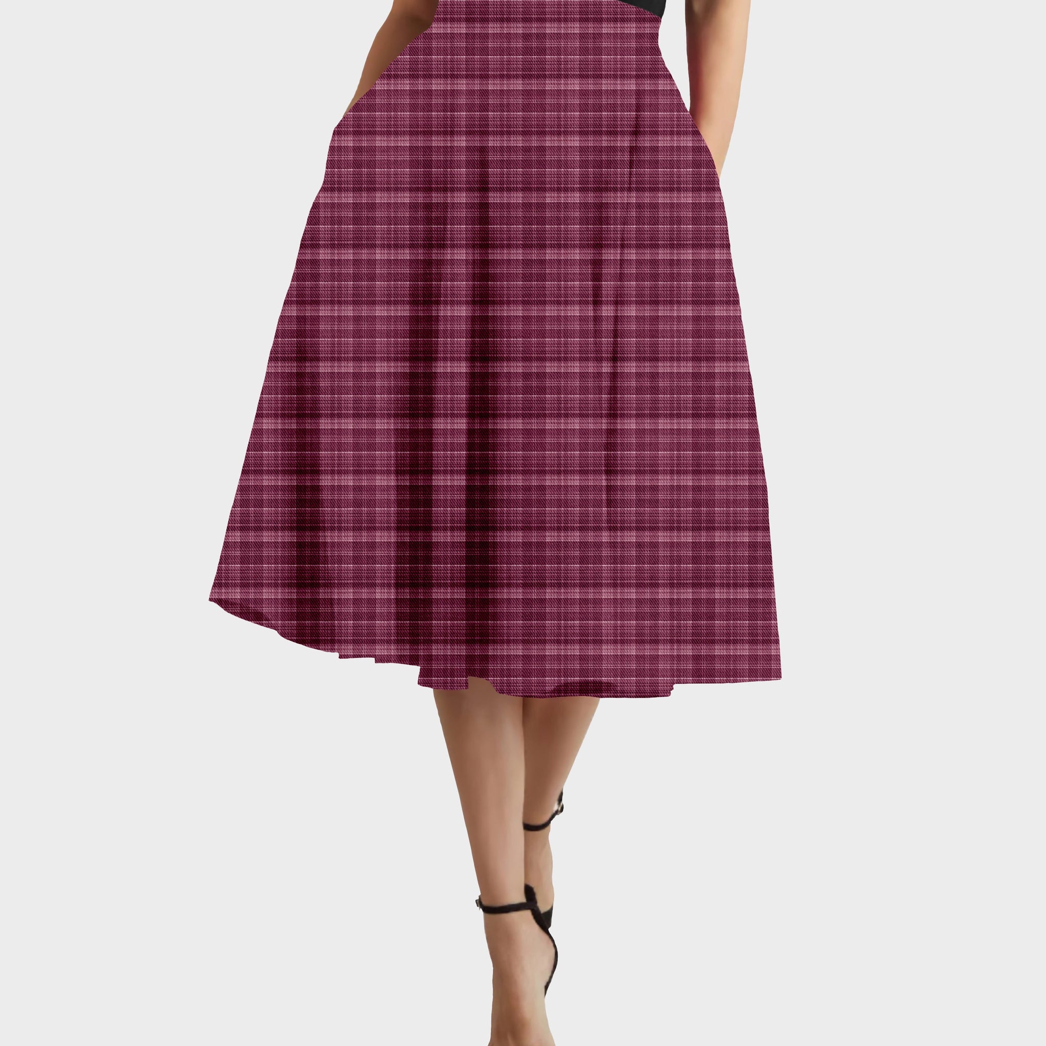 RTS - Mulberry Plaid Swing Skirt w/ Pockets