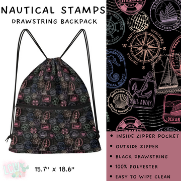 Batch #276 - Fanny Packs & Drawstring Backpacks - Closes 1/24 - ETA late March - Nautical Stamps Drawstring Backpack