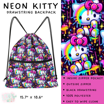 Batch #276 - Fanny Packs & Drawstring Backpacks - Closes 1/24 - ETA late March - Neon Kitty Drawstring Backpack