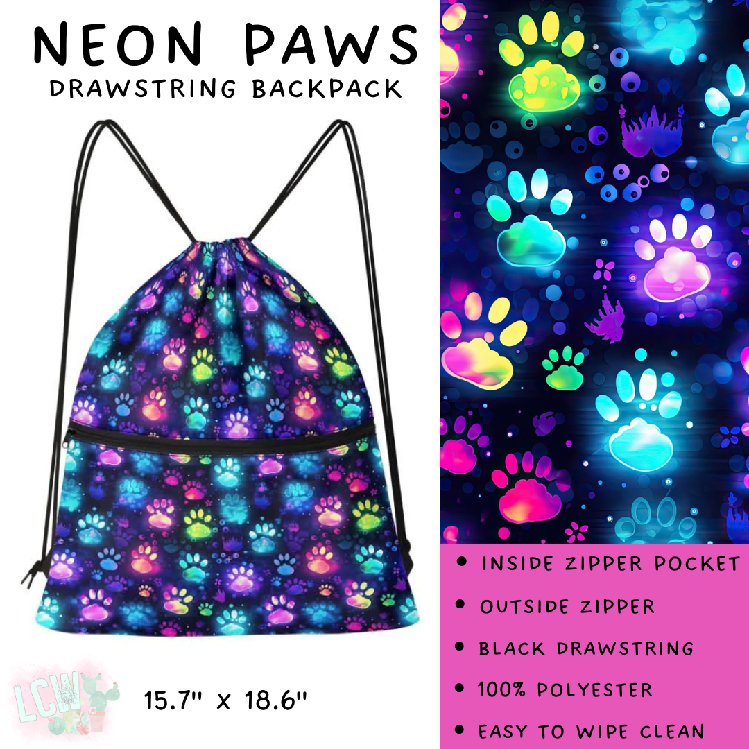 Batch #276 - Fanny Packs & Drawstring Backpacks - Closes 1/24 - ETA late March - Neon Paws Drawstring Backpack