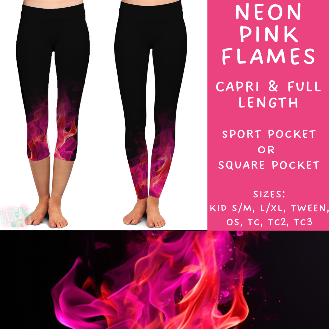 Ready To Ship - Neon Pink Flames Full Length Leggings - TC2