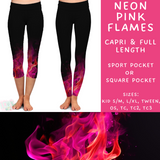 Ready To Ship - Neon Pink Flames Full Length Leggings - TC2
