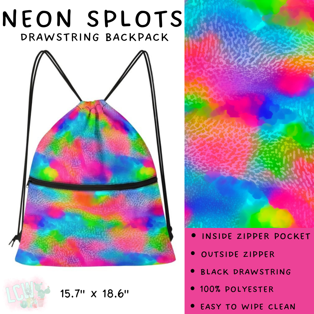 Batch #276 - Fanny Packs & Drawstring Backpacks - Closes 1/24 - ETA late March - Neon Splots Drawstring Backpack