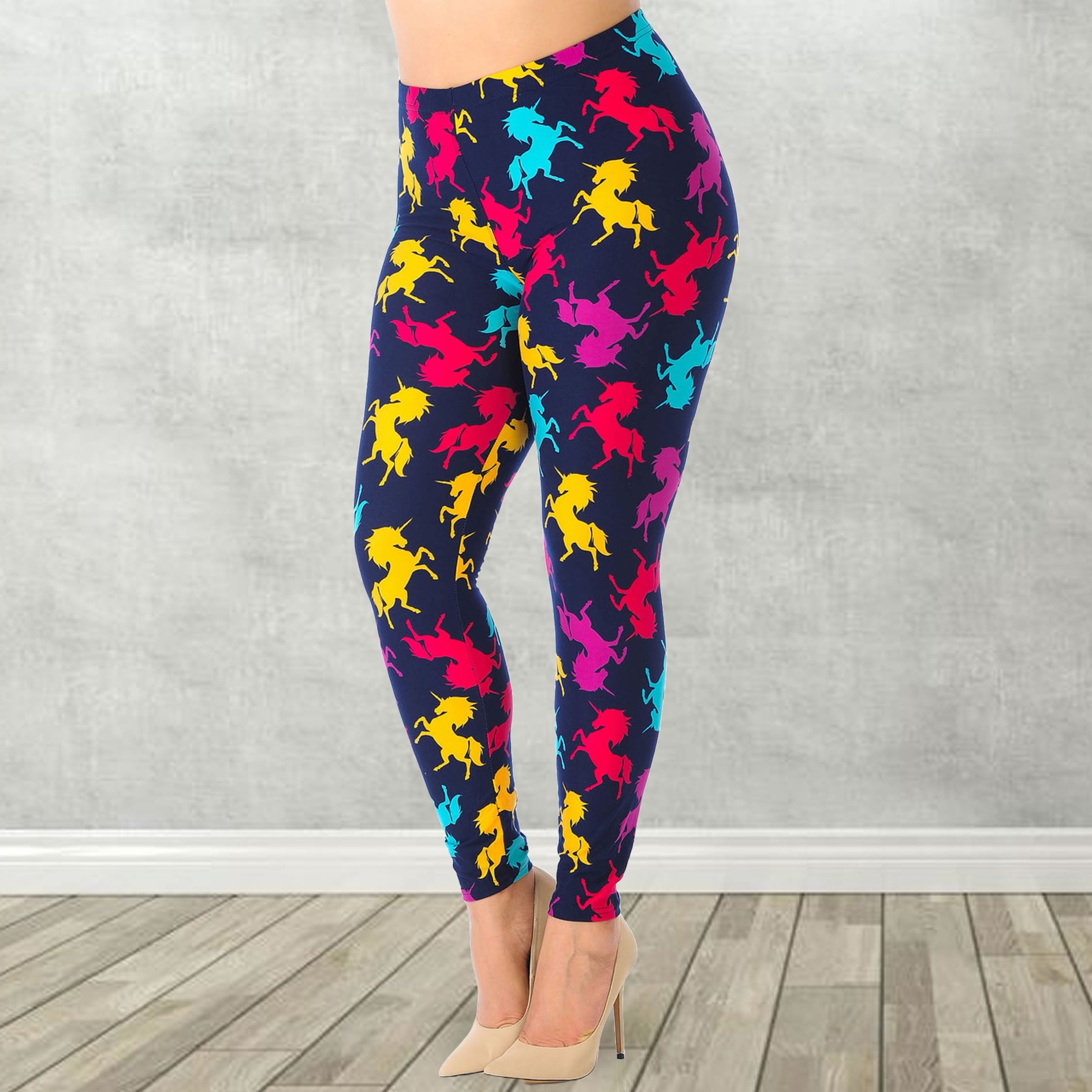 Colorful Neon Unicorn Print Navy Soft Leggings - Adult & Kid Sizes
