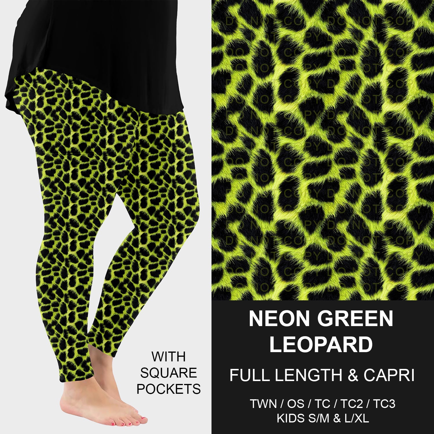 B298 - Preorder Neon Green Leopard Leggings w/ Pockets (Closes 7/05. ETA: early Sept.)